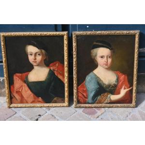 Paire De Charmants Portraits D époque Régence Début XVIII