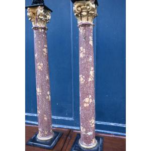 Pair Of Elegant And Large Lamps In Imitation Of Porphyry, 18th Century