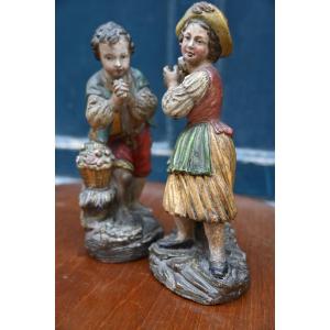 Rare paire de petites sculptures en terre cuite Provence XVIII