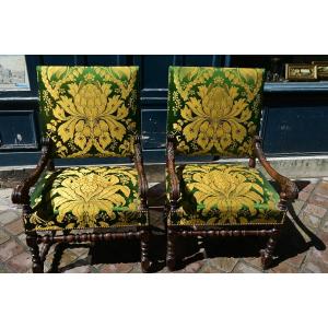Paire de fauteuils à haut dossier d époque Louis XIV  