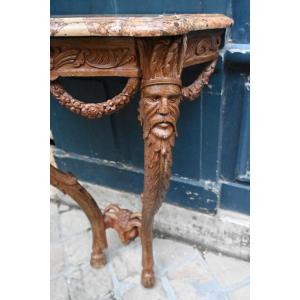 Petite console en chêne aux masques d Indien du XVIII