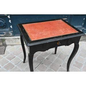Louis XV Period Center Table Or Desk, In Black Relacquered Wood