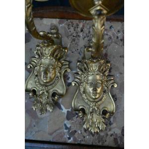 Pair Of Rare Bronze Sconces Attributed To André Charles Boulle From The Regence Period