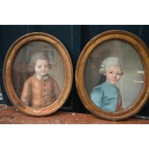 Paire de portraits d enfants au pastel fin XVIII