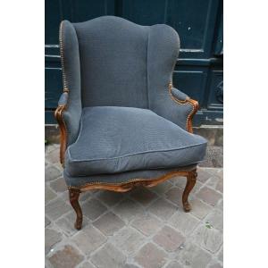 Large bergère à oreilles d epoque Louis XV du XVIII