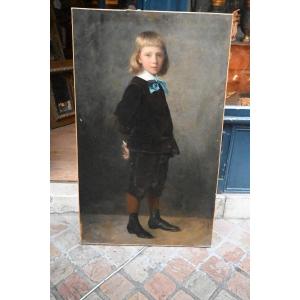 Beau et charmant grand portrait d enfant en pied du XIX