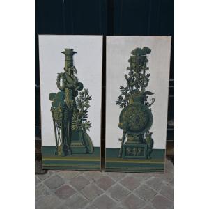 Paire de panneaux Empire XIX papier peint maison Zuber