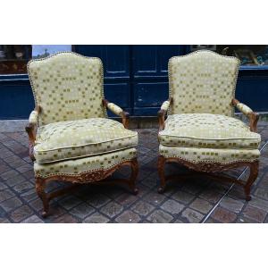 Pair Of Large, Flat-backed Armchairs In The Regency Style