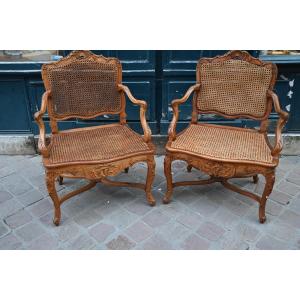 Paire de fauteuils cannés d époque Regence du XVIII
