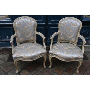 Versailles Delivered For, A Pair Of Armchairs Stamped By Boulard XVIII