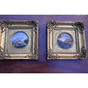 Pair Of Small 19th-century Tondo Landscapes