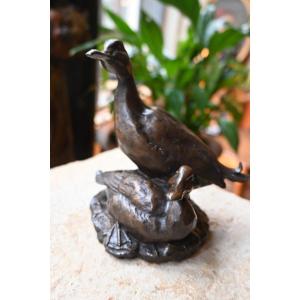 Bronze animalier canard et canne XIX