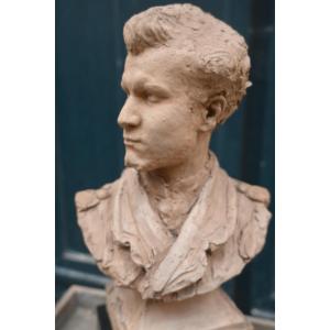 Original Terracotta Bust Of A Bearded Young Man, By Jules Blanchard, 19th Century