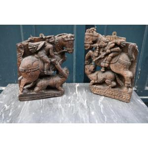 Inde paire d éléments de roues de char du XIX