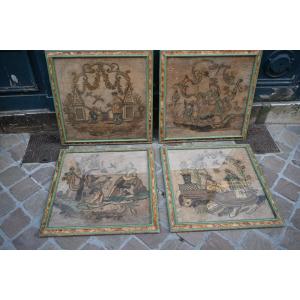 Suite de quatre broderies en application d époque Louis XIV