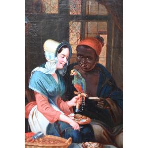 La Marchande d'Exotisme Signed Oil From The XIXth Century