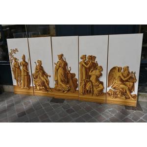 Suite de cinq panneaux de papiers peints XIX époque Empire  Zuber