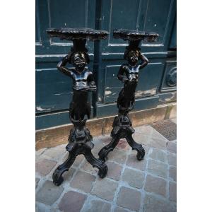 Venise paire de sellettes à décor de Maures , Italie XIX