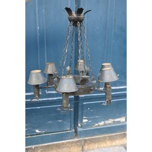 Lustre à quinquet en tôle peinte d époque Directoire du XIX