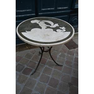 Guéridon avec plaque de marbre bicolore , Italie   XIX