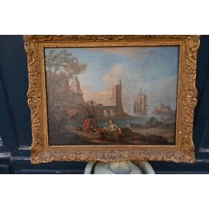 Jean  baptiste Lallemand suiveur de , scène de port méditérranéen