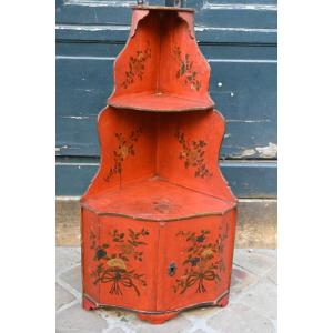 18th-century Provence Coral Lacquer Hanging Corner Cabinet