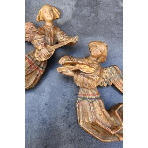 Paire d anges en bois polychrome Italie XIX
