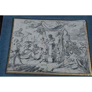 Bacchanale , dessin au lavis xviii suiveur de Jean Baptiste Marie Pierre