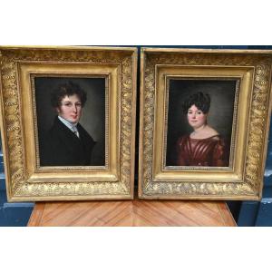 Pair Of Small Portraits XIX Boilly Follower