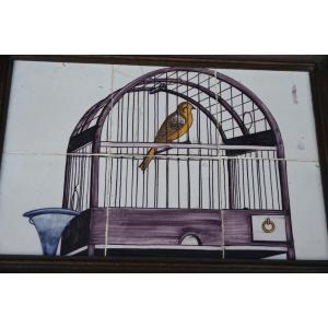 Delft 18th Century: A Charming Tiled Plate Decorated With A Bird In A Cage