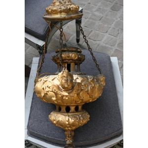 Suspension en bois doré , têtes d anges d époque Louis XIV du XVIII
