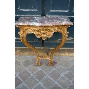 Small Gilded Wooden Console Table In The Louis XV Style From The 18th Century