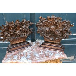 Pair Of Carved Wooden Vases, Late 18th-century Louis XVI Style