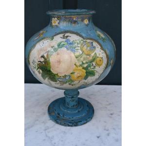19th-century Eglomized Glass Ball Vase On A Pedestal