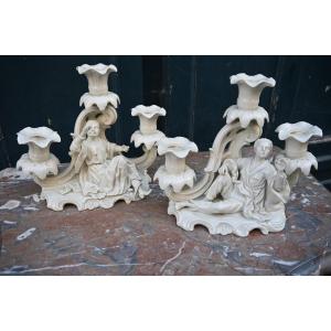 Pair Of Chinese-style Candlesticks, 18th-century German Porcelain