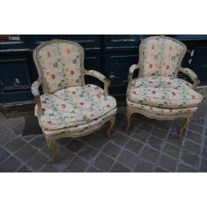 Pair Of Armchairs Stamped "mariette," From The Louis XV Period