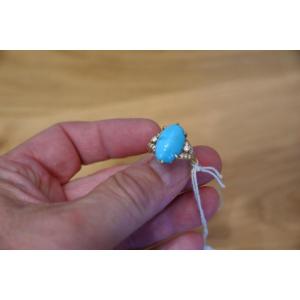 Bague turquoise , diamants , or