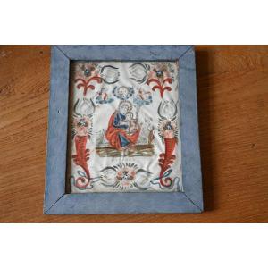 Charmante gouache polychrome XVIII saint Joseph