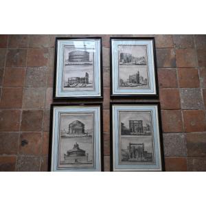 Set Of 4 Double Engravings, Rome XVIII
