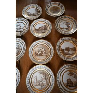 A Rare Set Of 11 Locret Porcelain Plates By Stone And Coquerel From The Early 19th Century