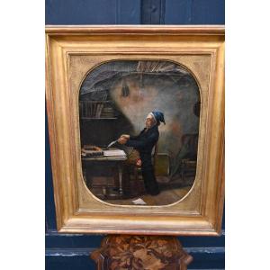 Huile sur toile XIX , le notaire