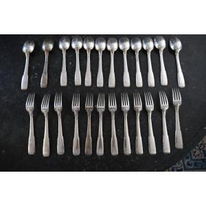  Art Deco, 12-piece Dessert Set In Silver By Silversmith Boulenger