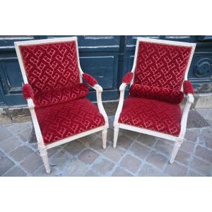 A Rare Pair Of Louis XVI-period Fireplace Armchairs Stamped "dupain"