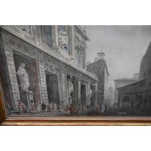 Rome , grande aquarelle rue de Rome , école de Louis Ducros