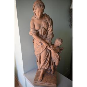 Large Terracotta Sculpture Of A Mother And Her Children