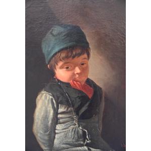 Portait d un jeune ramoneur , huile sur toile , école XIX