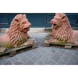 Pair Of Large 19th-century Terracotta Lions