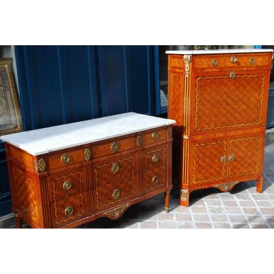 Rare Ensemble Commode Secrétaire Estampillé De Gosselin