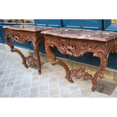 Rare Paire De Consoles En Noyer ,époque Louis XV  , Provence XVIII