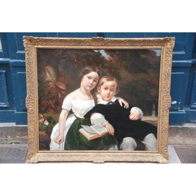 The Brother And The Sister, XIX Canvas Signed By Dehodencq